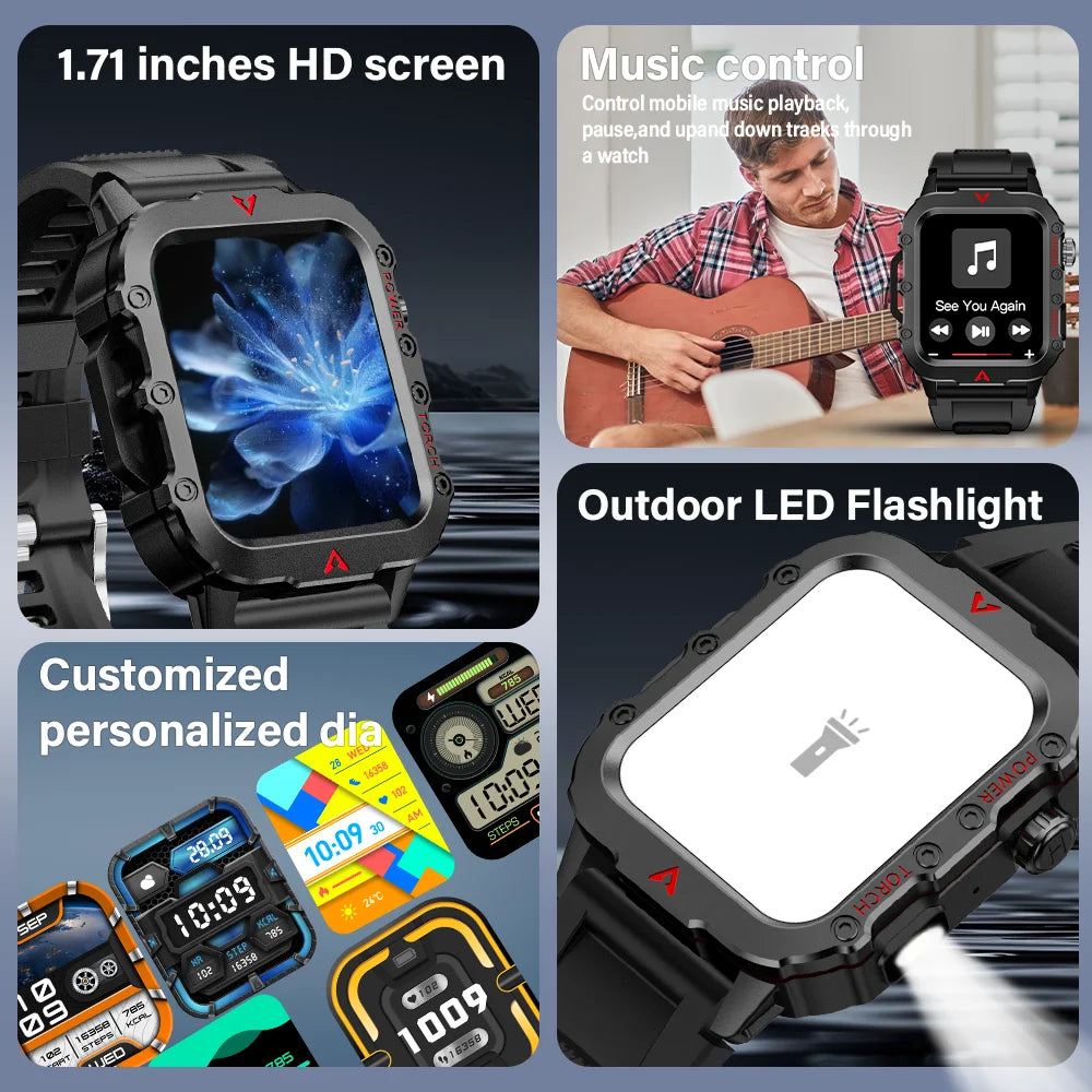 Elevate Your Outdoor Game with the Ultimate Men's Smart Watch: LED Flashlight, Health Monitoring & More! 🌟🏃‍♂️💪