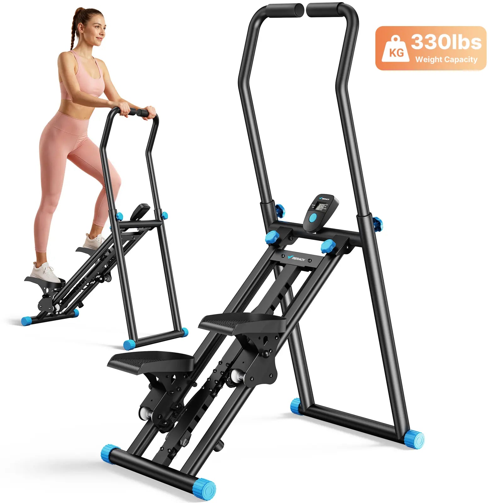 Merach Stair Stepper with Handlebar - Compact Full-Body Cardio Climber, 330 lbs Capacity, Adjustable Pedals for Home Gym Fitness