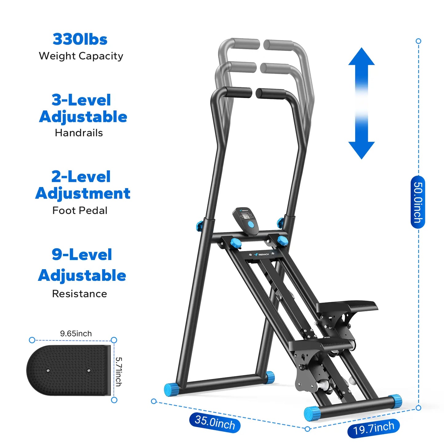 Merach Stair Stepper with Handlebar - Compact Full-Body Cardio Climber, 330 lbs Capacity, Adjustable Pedals for Home Gym Fitness