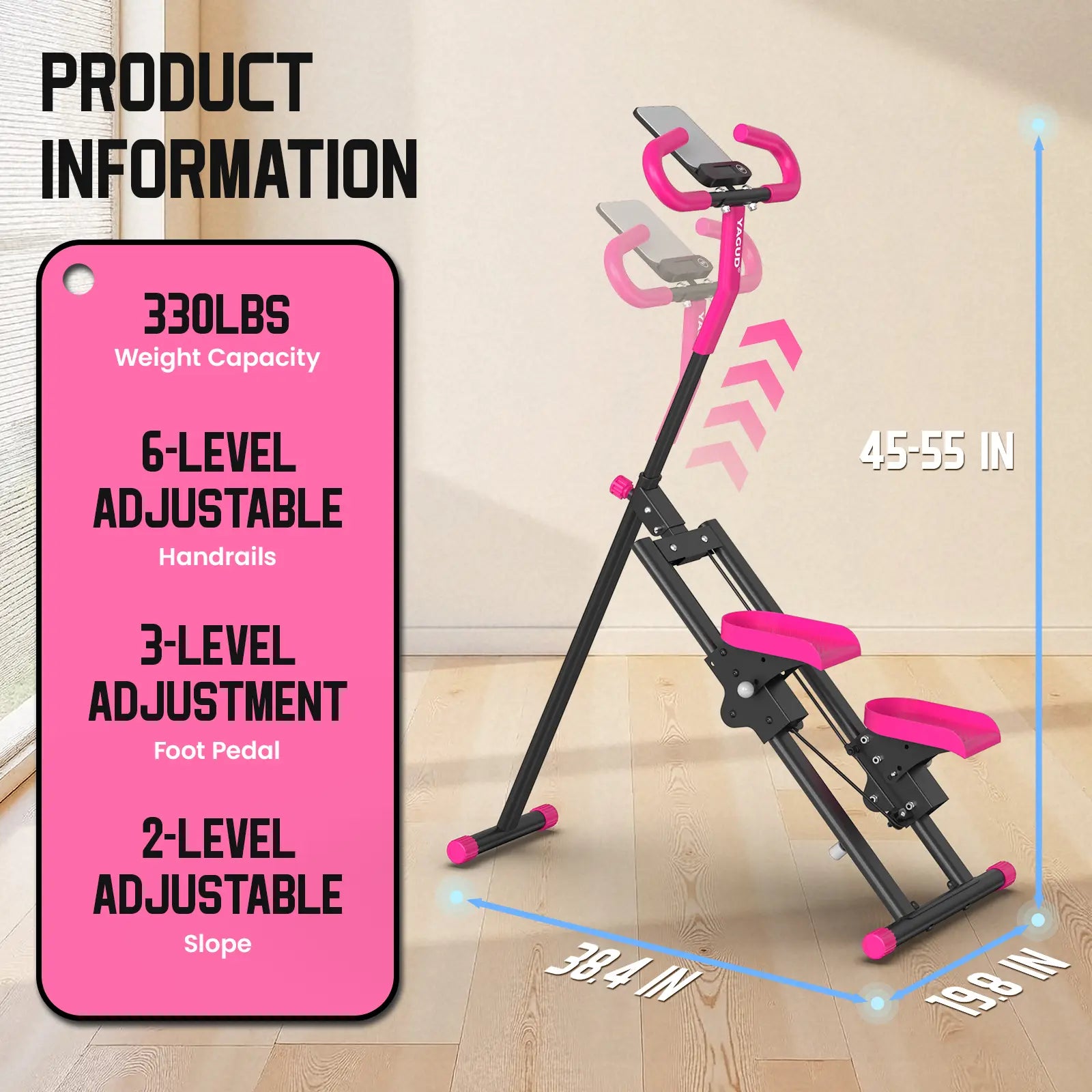 Stair Stepper with Handlebar - Extended Range Climber Machine for Leg and Core Workouts, High-Aesthetic Home Fitness Equipment for Women