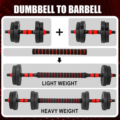 22LB Adjustable Dumbbell and Barbell Set with Thick Connecting Bumper Plate, Ideal for Strength Training in Home Gym for Men and Women
