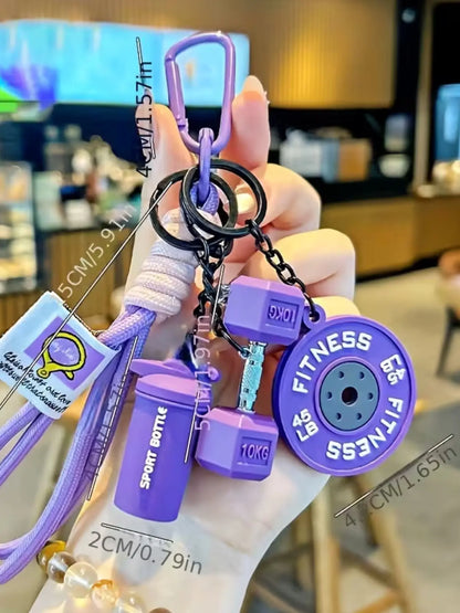 Unleash Your Workout Style with Our Trendy 4-Piece Sporty Barbell Keychain Set – The Ultimate Gym Accessory!