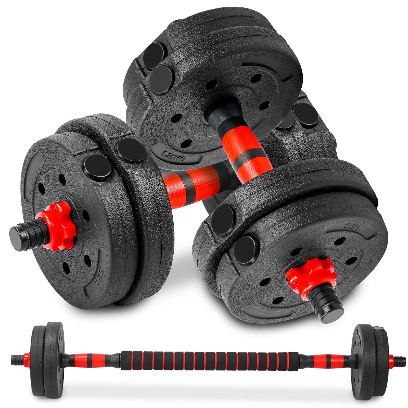 22LB Adjustable Dumbbell and Barbell Set with Thick Connecting Bumper Plate, Ideal for Strength Training in Home Gym for Men and Women