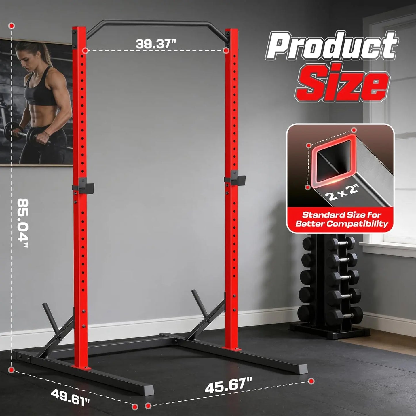 Oppsdecor Adjustable Heavy-Duty Squat Rack - Versatile Home Gym Power Cage for Strength Training and Weightlifting, Ideal for Summer and Father’s Day Gifts
