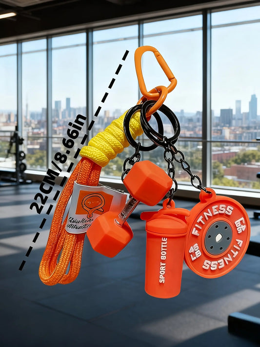 Unleash Your Workout Style with Our Trendy 4-Piece Sporty Barbell Keychain Set – The Ultimate Gym Accessory!
