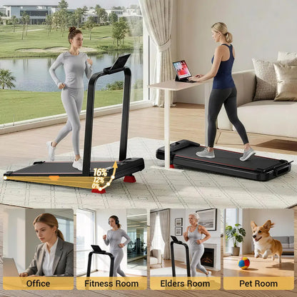Umay Folding Walking Treadmill for Home and Office, 16% Incline, Handrails, 300 lbs Capacity