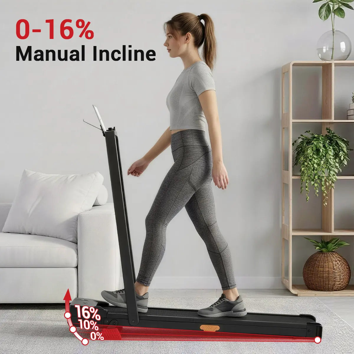 Umay Folding Walking Treadmill for Home and Office, 16% Incline, Handrails, 300 lbs Capacity
