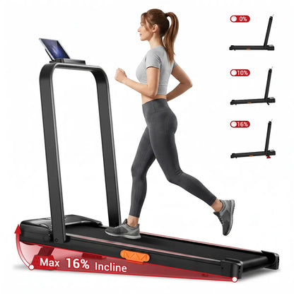 Umay Folding Walking Treadmill for Home and Office, 16% Incline, Handrails, 300 lbs Capacity