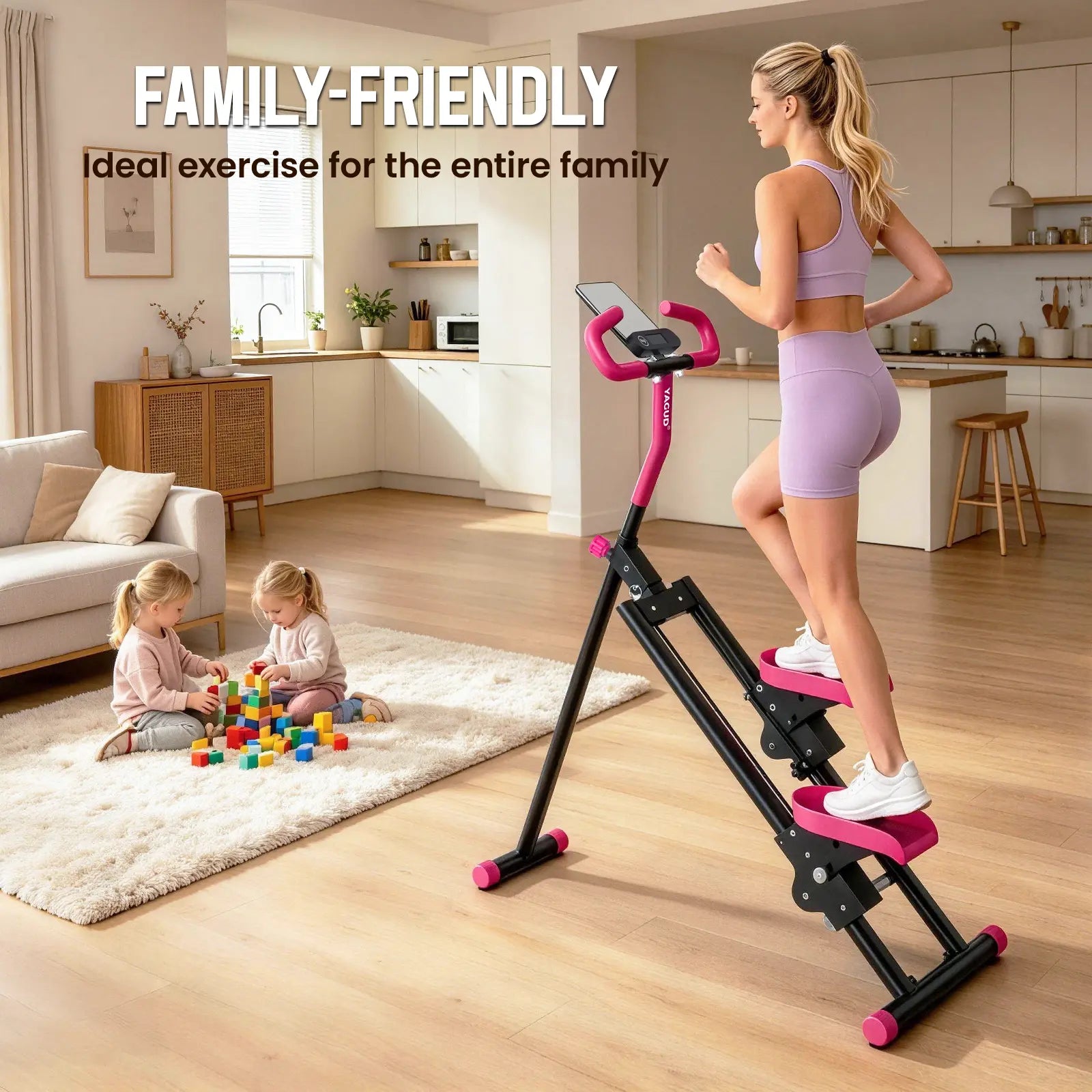 Stair Stepper with Handlebar - Extended Range Climber Machine for Leg and Core Workouts, High-Aesthetic Home Fitness Equipment for Women
