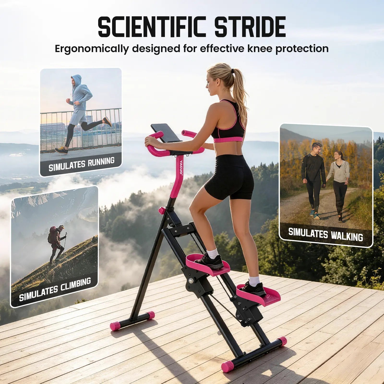 Stair Stepper with Handlebar - Extended Range Climber Machine for Leg and Core Workouts, High-Aesthetic Home Fitness Equipment for Women