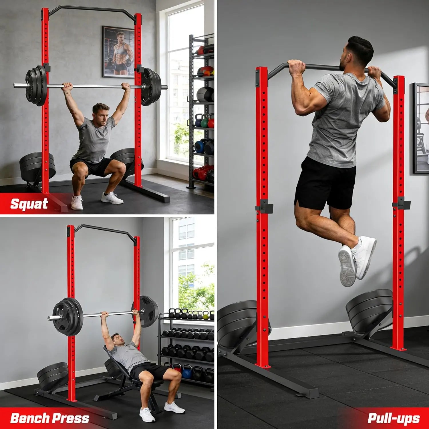Oppsdecor Adjustable Heavy-Duty Squat Rack - Versatile Home Gym Power Cage for Strength Training and Weightlifting, Ideal for Summer and Father’s Day Gifts