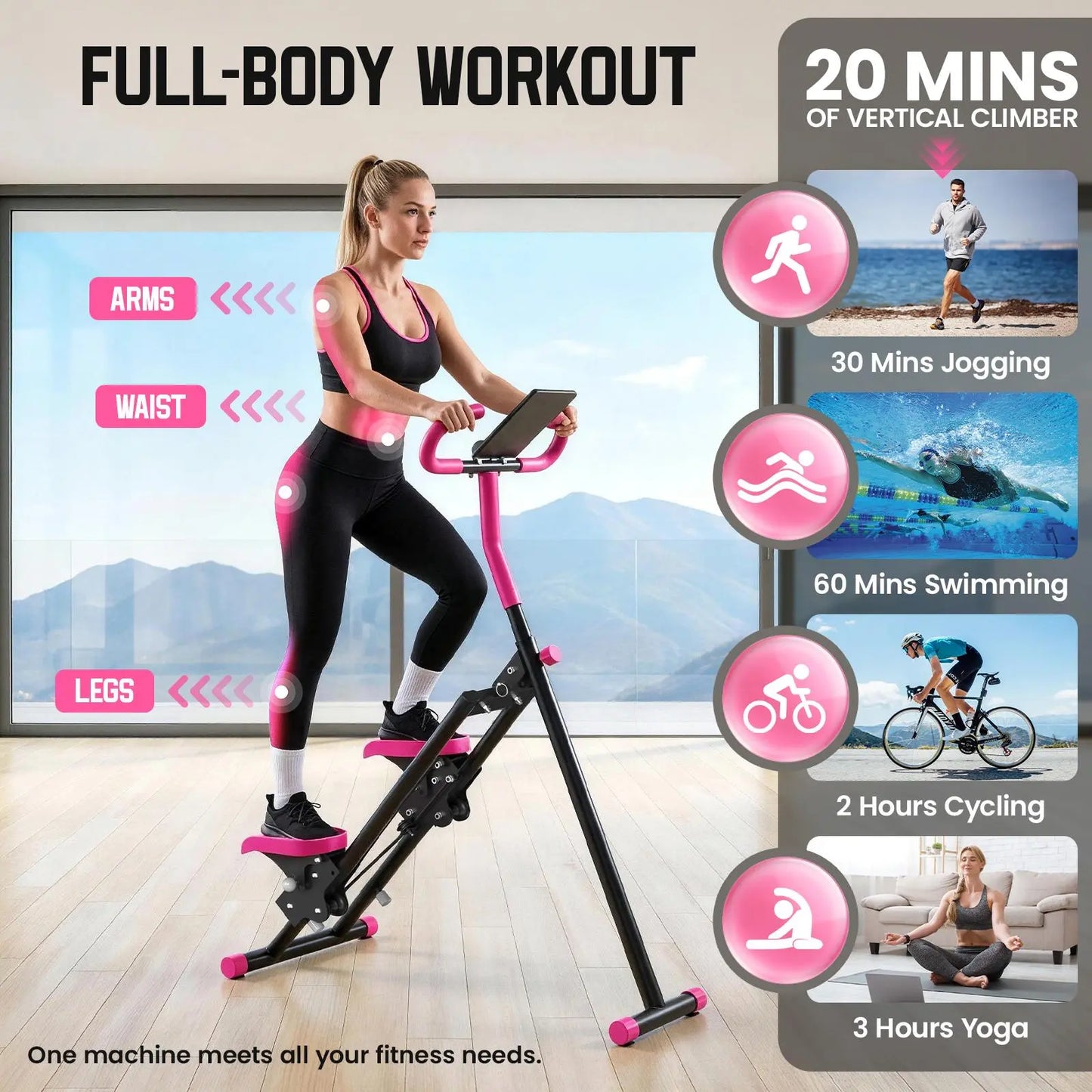 Stair Stepper with Handlebar - Extended Range Climber Machine for Leg and Core Workouts, High-Aesthetic Home Fitness Equipment for Women