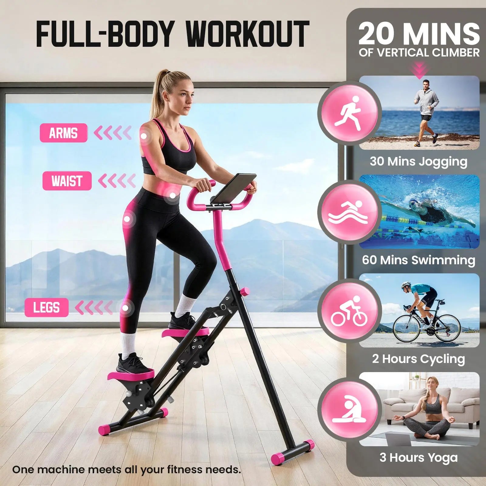 Stair Stepper with Handlebar - Extended Range Climber Machine for Leg and Core Workouts, High-Aesthetic Home Fitness Equipment for Women