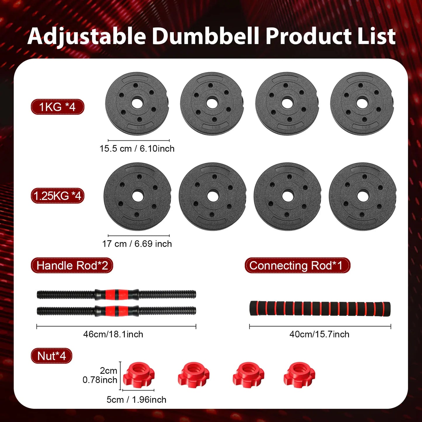 22LB Adjustable Dumbbell and Barbell Set with Thick Connecting Bumper Plate, Ideal for Strength Training in Home Gym for Men and Women