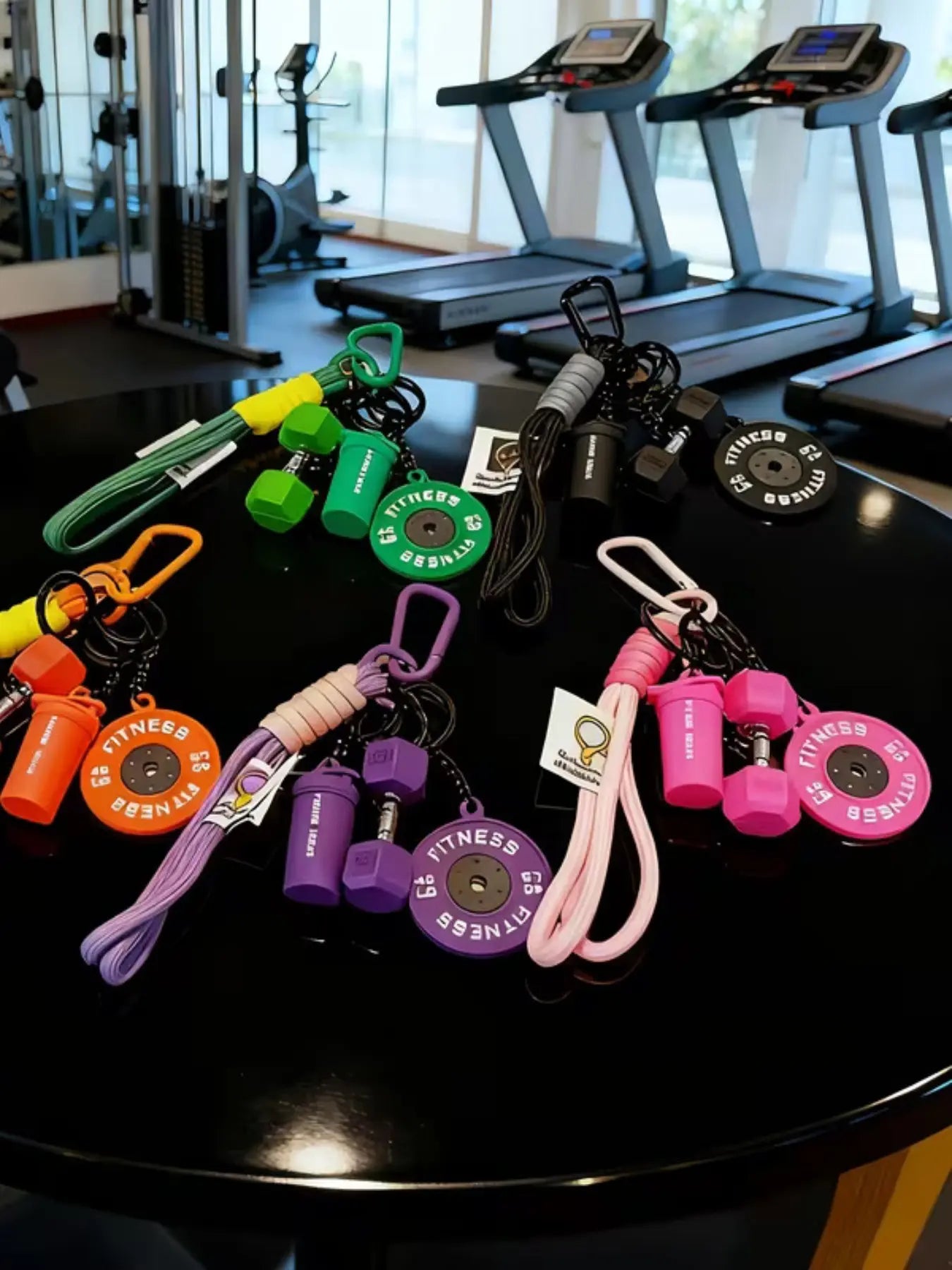 Unleash Your Workout Style with Our Trendy 4-Piece Sporty Barbell Keychain Set – The Ultimate Gym Accessory!
