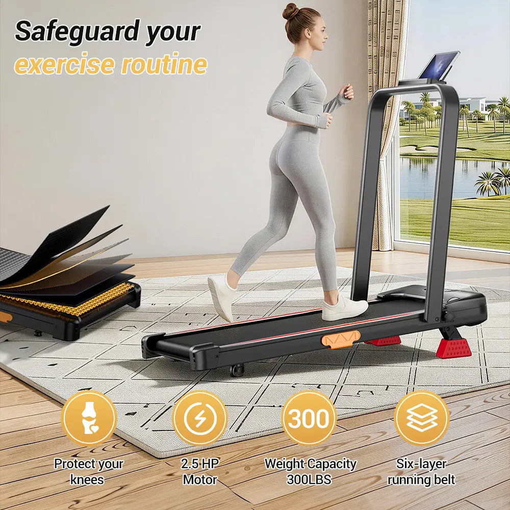 Umay Folding Walking Treadmill for Home and Office, 16% Incline, Handrails, 300 lbs Capacity