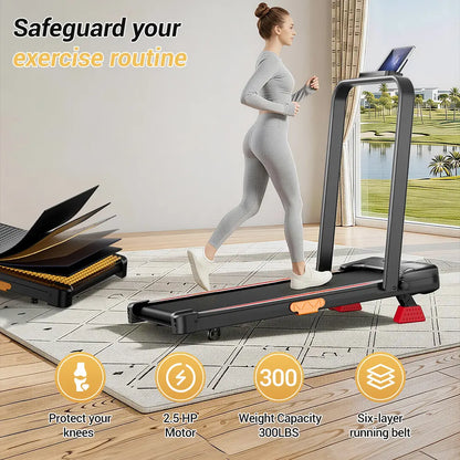 Umay Folding Walking Treadmill for Home and Office, 16% Incline, Handrails, 300 lbs Capacity