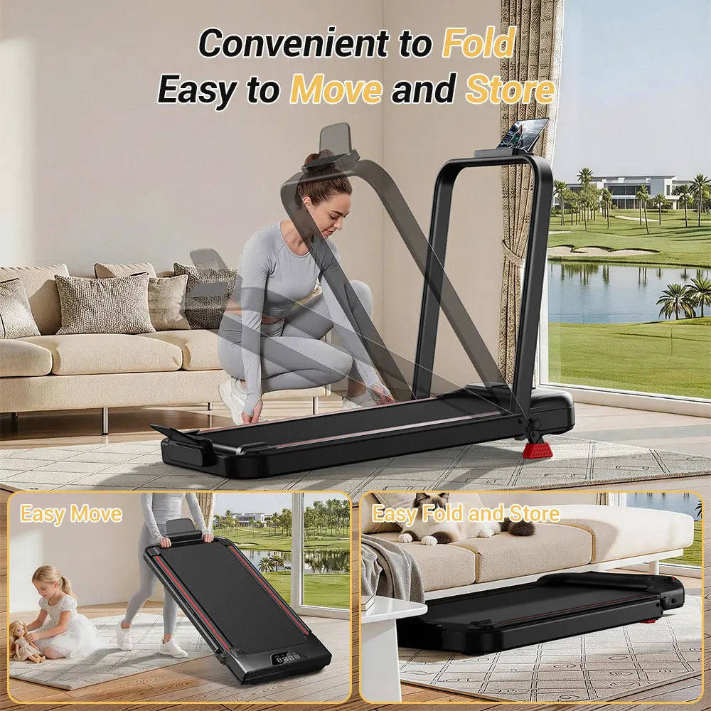 Umay Folding Walking Treadmill for Home and Office, 16% Incline, Handrails, 300 lbs Capacity
