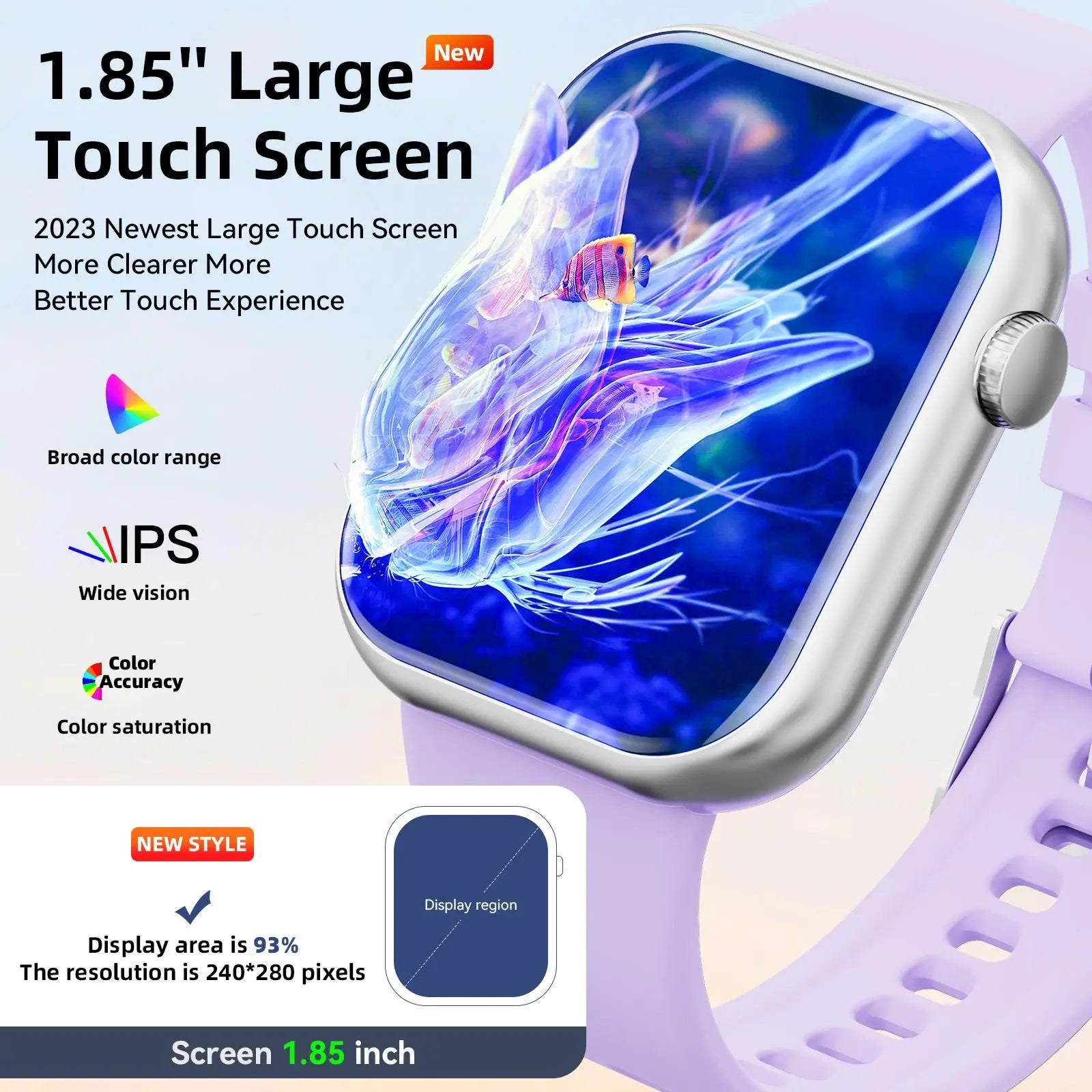 Smart Watch with 1.85" Display, Fitness Tracker, 100+ Sport Modes, Waterproof, Compatible with iOS and Android, Perfect Christmas Gift
