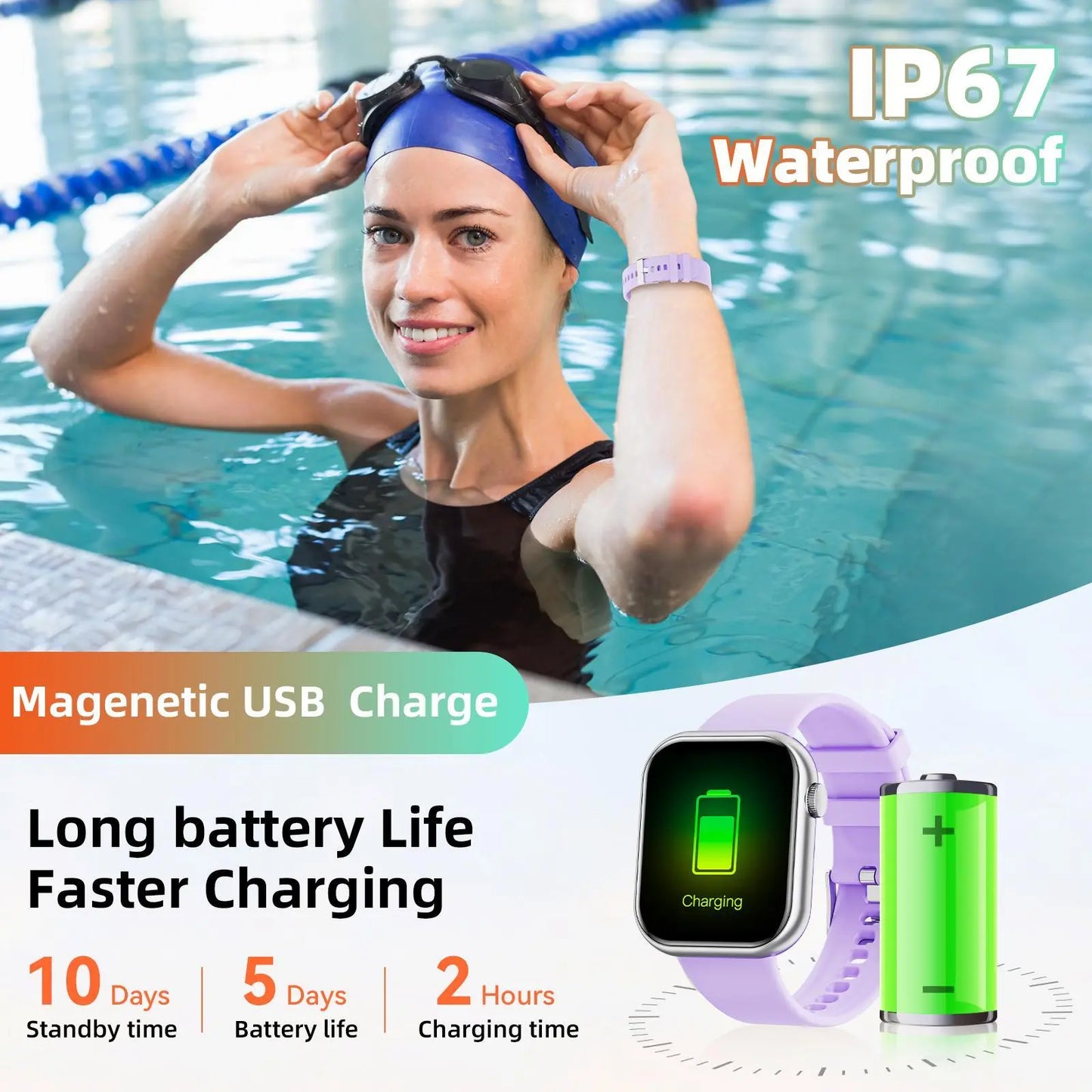 Smart Watch with 1.85" Display, Fitness Tracker, 100+ Sport Modes, Waterproof, Compatible with iOS and Android, Perfect Christmas Gift