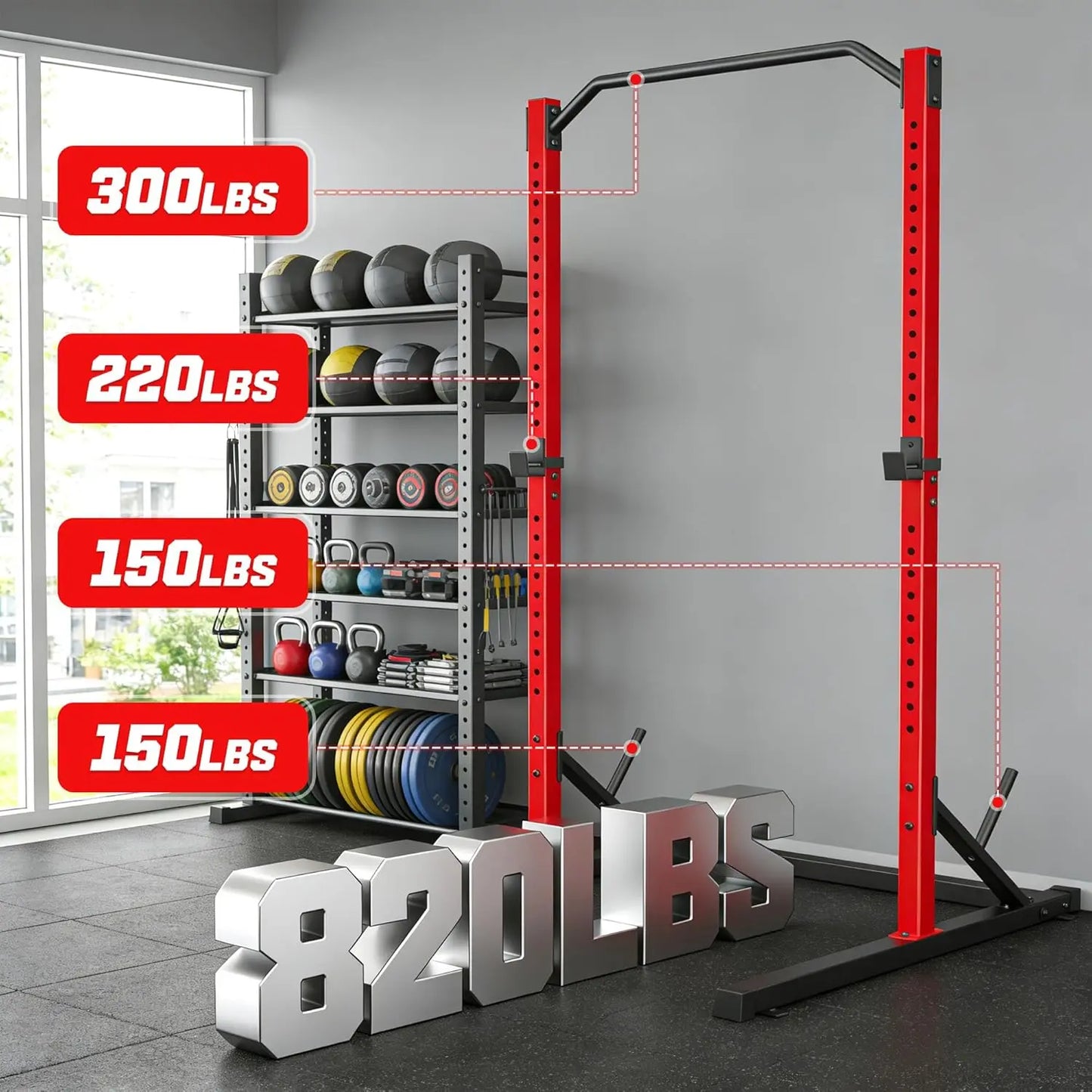 Oppsdecor Adjustable Heavy-Duty Squat Rack - Versatile Home Gym Power Cage for Strength Training and Weightlifting, Ideal for Summer and Father’s Day Gifts