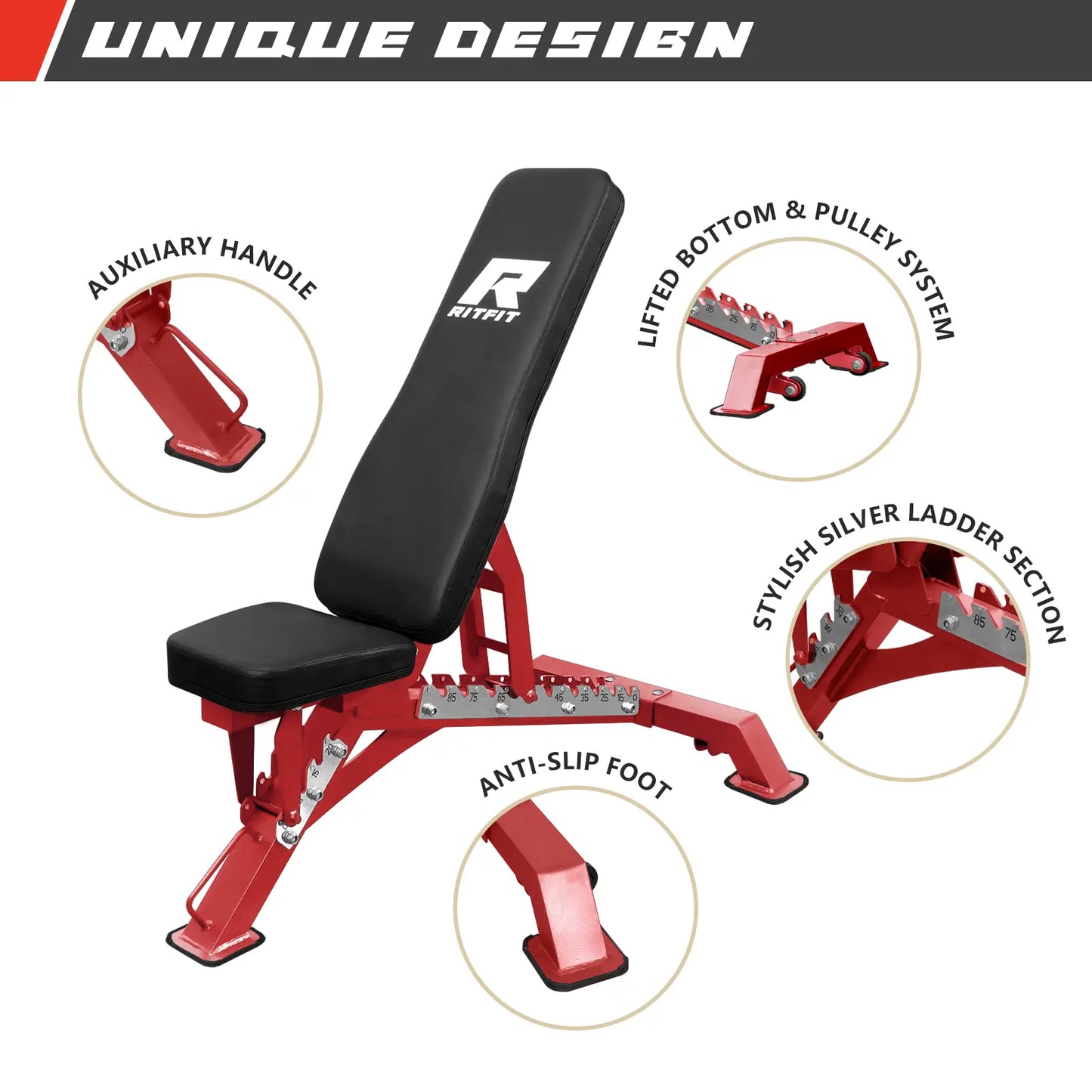 Transform Your Home Workouts with the RITFIT Adjustable Weight Bench - 1300LB Capacity for Ultimate Versatility and Comfort