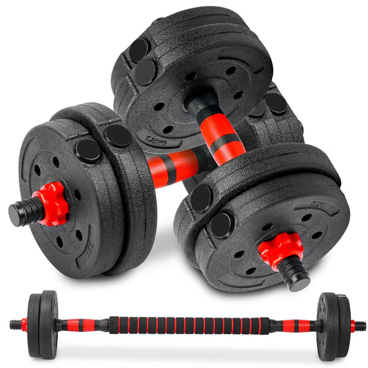 22LB Adjustable Dumbbell and Barbell Set with Thick Connecting Bumper Plate, Ideal for Strength Training in Home Gym for Men and Women