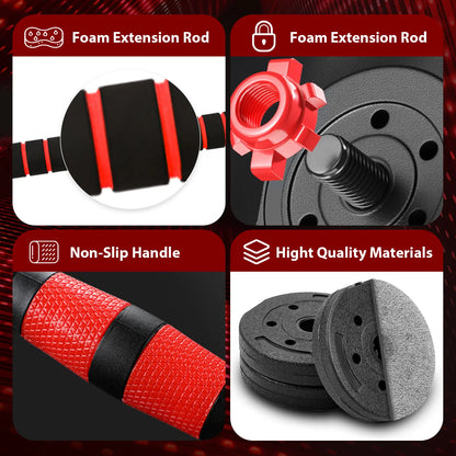 22LB Adjustable Dumbbell and Barbell Set with Thick Connecting Bumper Plate, Ideal for Strength Training in Home Gym for Men and Women